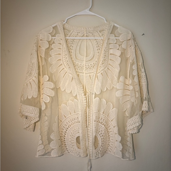 Jackets & Blazers - Cream Crochet Kimono Cardigan